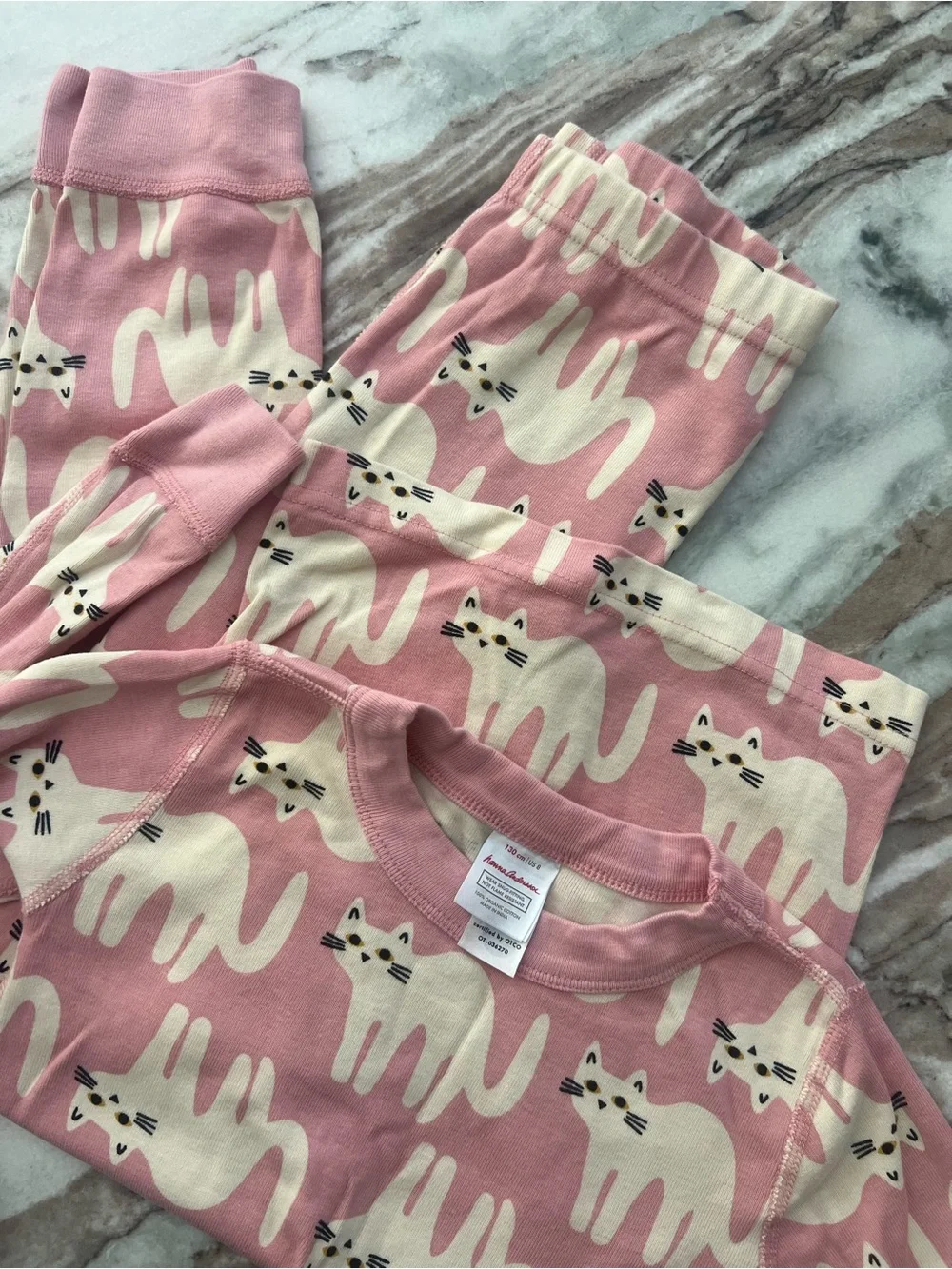 Pink Kid's Cat Print Pajama Set